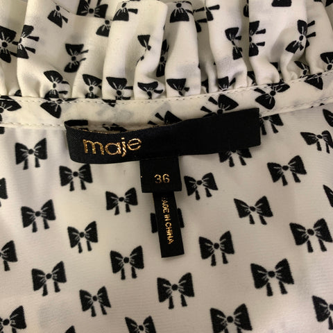 MAJE Size S White Black Polyester Bow Knee Length Dress