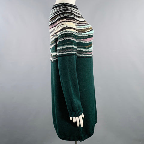 M MISSONI Size 12 Green Multi Color Wool Blend Knit Sweater Dress