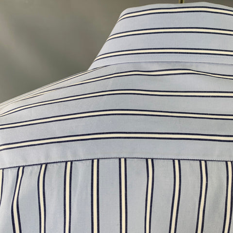 Chemise manches longues CAFE COTON en coton à rayures bleues marine et blanches, taille L, poignets mousquetaires