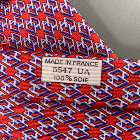 HERMES H Cube Red Blue Monogram Silk Tie