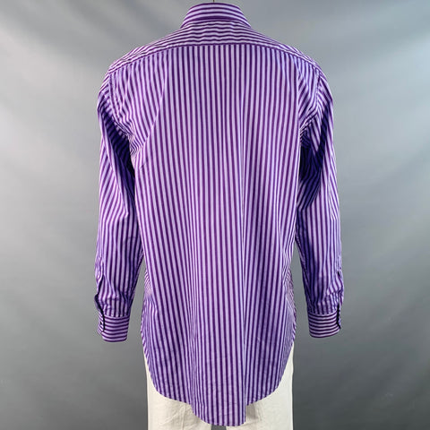 ETRO Size 44 Purple Lilac Stripe Cotton Spread Collar Long Sleeve Shirt