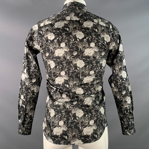 TED BAKER Size XS Stylo Black Grey Floral Leopards Cotton Spread Collar Long Sleeve Shirt