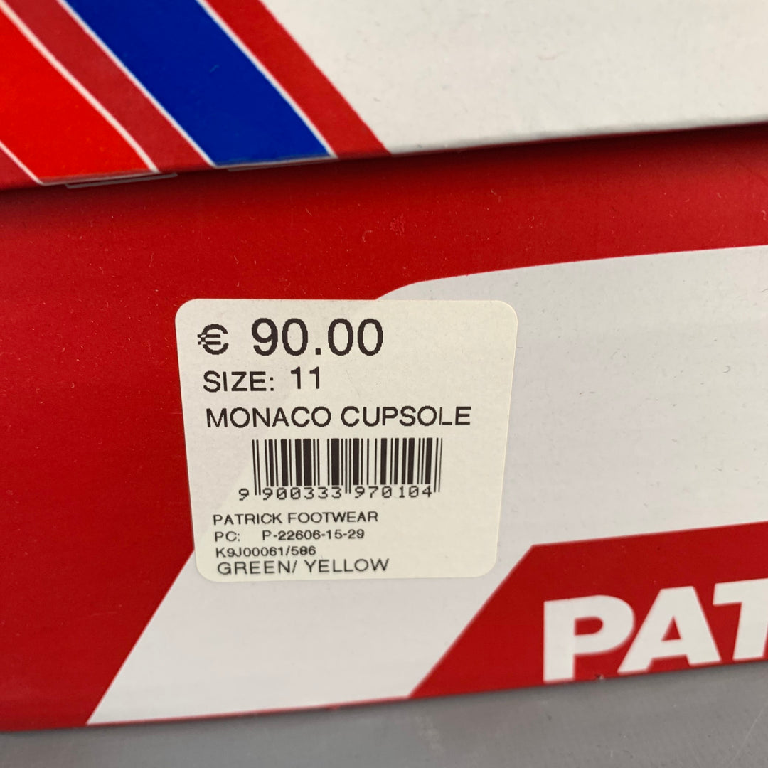 PATRICK MONACO Size 12 Cupsole Green Yellow Stripe Suede Low Top Sneakers