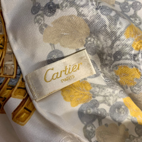 CARTIER Cream Gold Beaded Silk Scarf