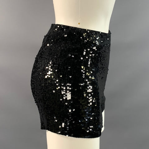 ALICE + OLIVIA Size 4 Black Nylon Blend Sequined Shorts