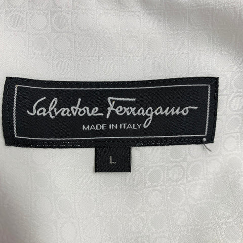 SALVATORE FERRAGAMO Size L White Circles Jacquard Derby Fit Long Sleeve Shirt