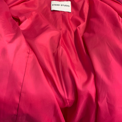 STAND STUDIO Size M Camille Cocoon Pink Polyester Faux Fur Notch Lapel Coat
