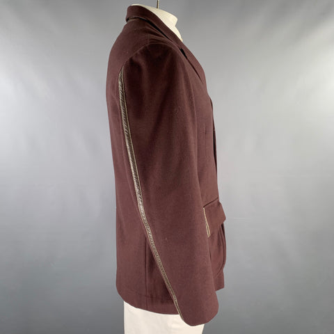 RYAN ROBERTS Size 40 Burgundy Embellishment Wool Cashmere Nylon Coat