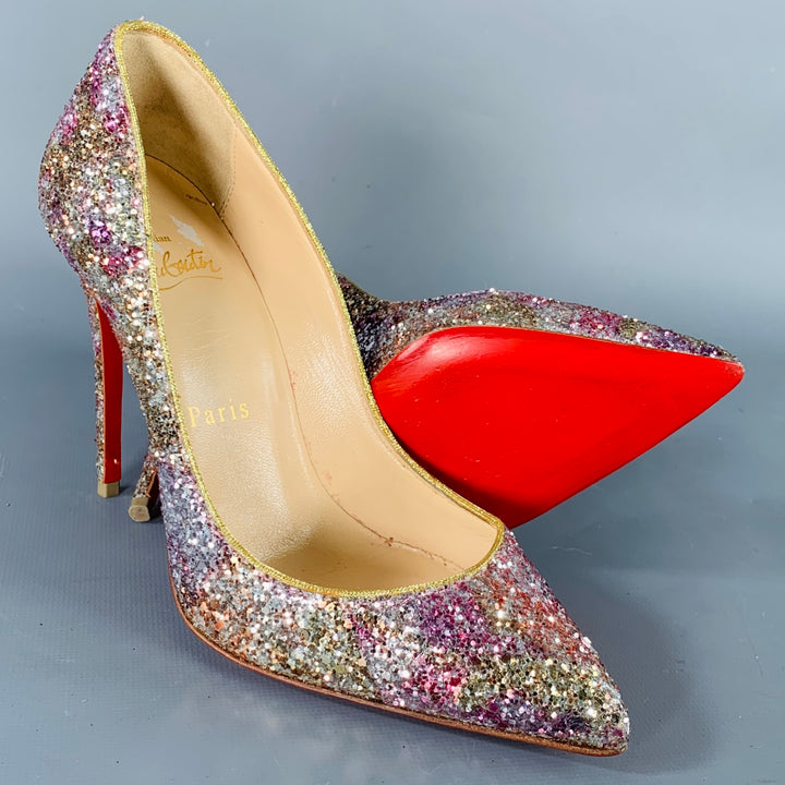 CHRISTIAN LOUBOUTIN Size 4.5 Silver Pink Glitter Stiletto Pumps