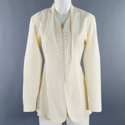 VINTAGE Veste blazer sans col en crêpe crème Taille M