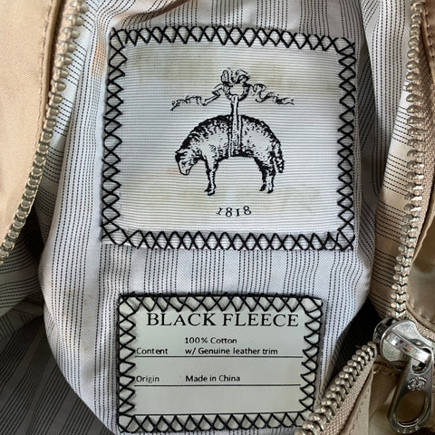 BLACK FLEECE Beige Multi Color Stripe Canvas Leather Duffle Bag