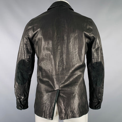 JOHN VARVATOS * U.S.A. Size XS Black Distressed Elbow Patches Leather Jacket