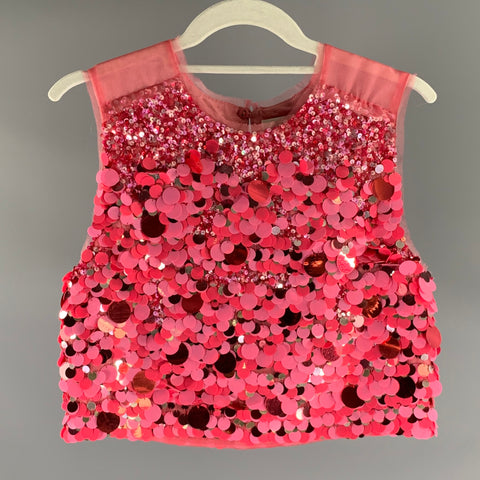 AJE Size 4 Pink Nylon Sequined Cropped Top