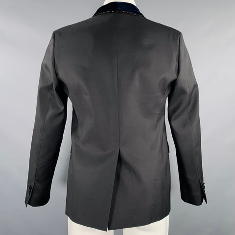 DSQUARED2 Size 38 Black Navy Wool Silk Shawl Collar Sport Coat