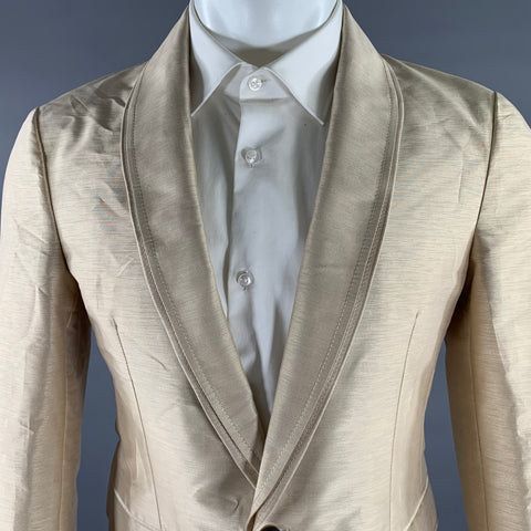 EMPORIO ARMANI Size 36 Gold Polyester Silk Shawl Lapel Sport Coat