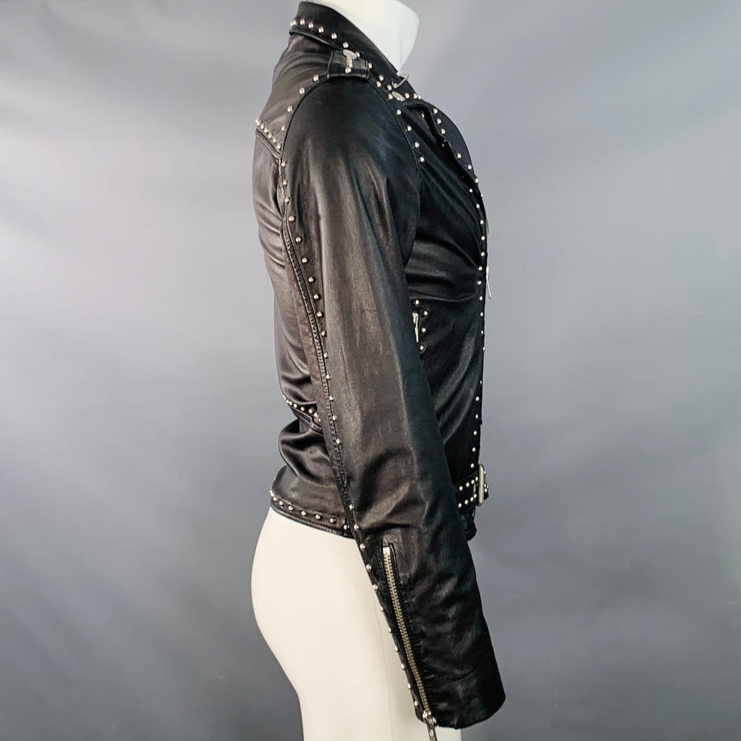ART COMES FIRST Size XS Black Studded Leather Biker Jacket
