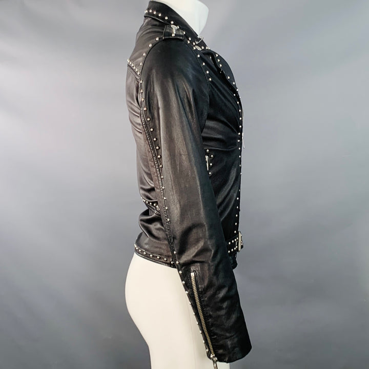 ART COMES FIRST Size XS Black Studded Leather Biker Jacket