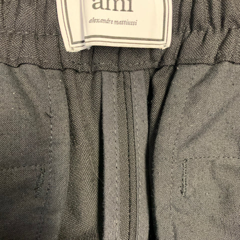 AMI by ALEXANDRE MATTIUSSI Size 28 Black Virgin Wool Pleated Drawstring Dress Pants