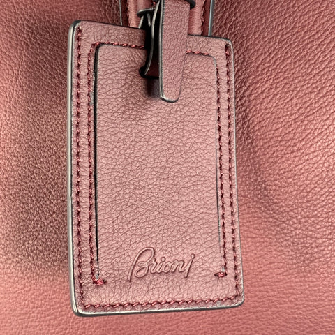 BRIONI Burgundy Leather Zip Up Overnight Bag
