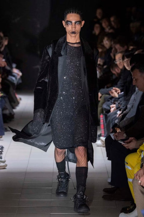 COMME des GARCONS HOMME PLUS FW19 Runway Size L Black Sequined Crew Neck Long Sweater
