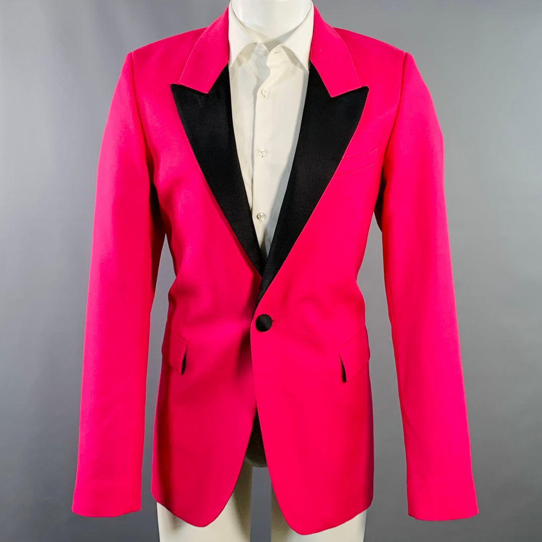 AMI by ALEXANDRE MATTIUSSI Size 36 Fuchsia Pink Black Wool Peak Lapel Sport Coat