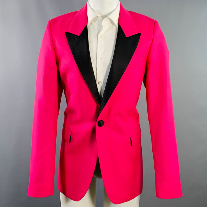 AMI by ALEXANDRE MATTIUSSI Size 36 Fuchsia Pink Black Wool Peak Lapel Sport Coat
