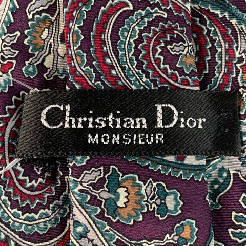 CHRISTIAN DIOR Purple Multi Color Paisley Tie
