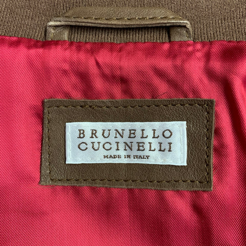 BRUNELLO CUCINELLI Size M Brown Leather Zip Up Jacket