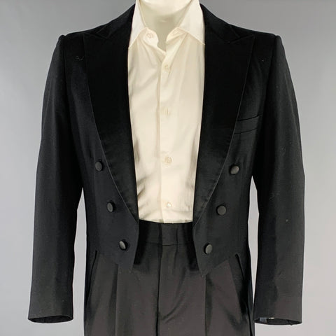VINTAGE Size 39 Long Black Wool Coattails Tuxedo