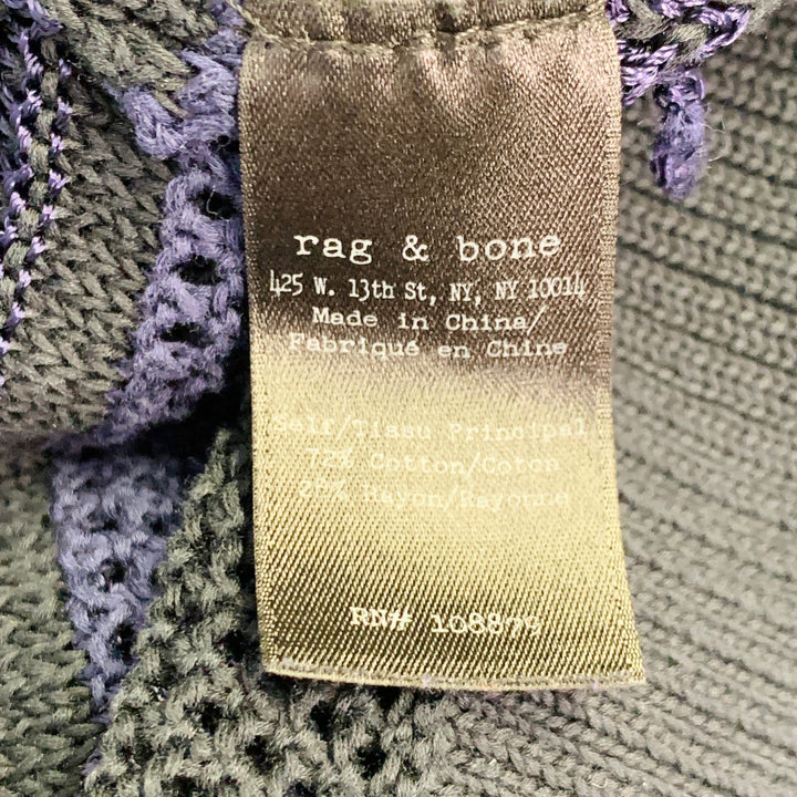 RAG & BONE Size L Navy Black Cotton Blend Textured Stripe Open Knit Pullover