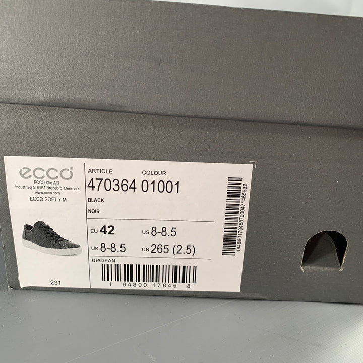 ECCO Size 9 Soft 7 Black White Leather Low Top Sneakers