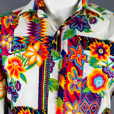 Chemise à manches longues boutonnée en coton imprimé multicolore ETRO taille M, blanc