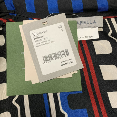 MARELLA Black White & Navy Polyester Geometric Midi Dress