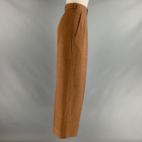 THE ROW Size 0 Brown Silk Cashmere Pleated Dress Pants