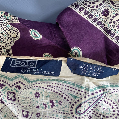 RALPH LAUREN Purple Cream Bandana Silk Pocket Square