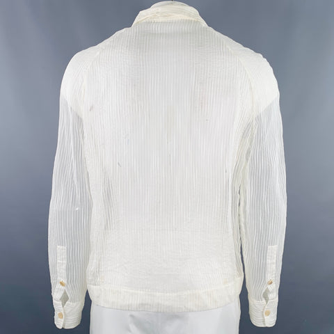 LA PERLA Size L Cream Stripe Cotton Silk Hidden Buttons Long Sleeve Shirt