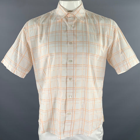 TED BAKER Size L Cream Orange Tartan Cotton Cutaway Short Sleeve Shirt