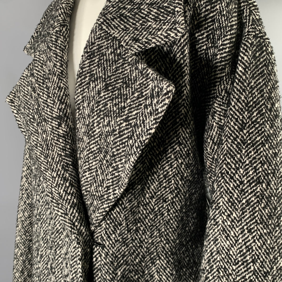 RONNY KOBO Taille L Noir Blanc Polyester Laine Manteau Croisé à Chevrons