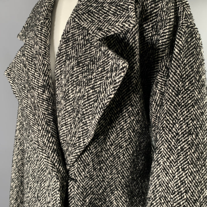 RONNY KOBO Taille L Noir Blanc Polyester Laine Manteau Croisé à Chevrons