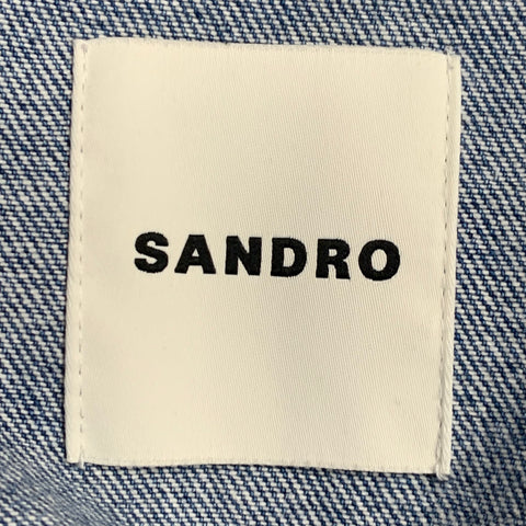 SANDRO Size L Blue Black White Hearts Cotton Blend Denim Jacket