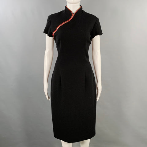 ALEXANDER MCQUEEN Size 8 Black Red Acetate Silk Contrast Trim Qipao Dress
