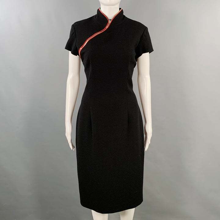 ALEXANDER MCQUEEN Size 8 Black Red Acetate Silk Contrast Trim Qipao Dress