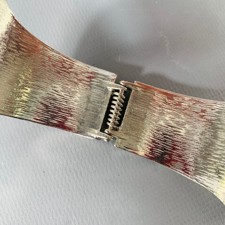 VINTAGE Silver Metal Rhinestones Cuff Bracelet