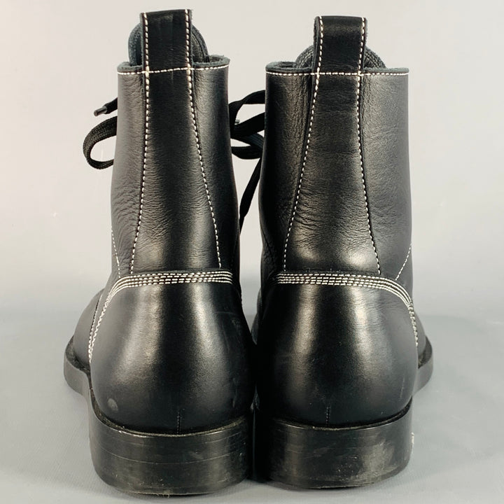 LOEWE FW17 Size 12 Black White Contrast Stitch Leather Military Boots