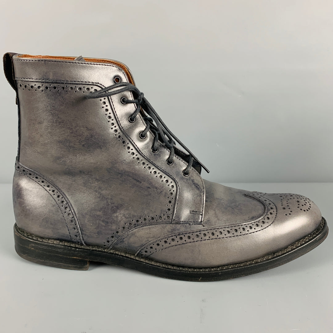 ALLEN EDMONDS Size 13 Grey Perforated Leather Wingtip Boots