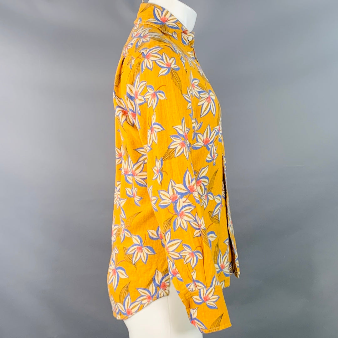SEAPLANE Size XXS Yellow Red White Floral Cotton Spread Collar Long Sleeve Shirt