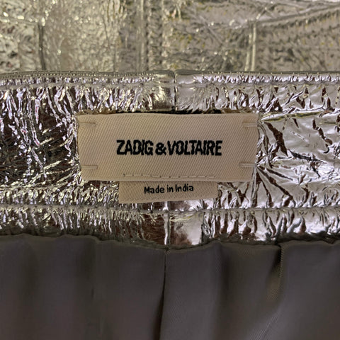 ZADIG & VOLTAIRE Size M Silver Leather Metallic Mini Skirt