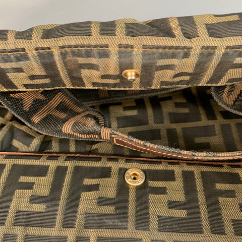 FENDI Brown Beige Monogram Nylon Foldable Tote Handbag
