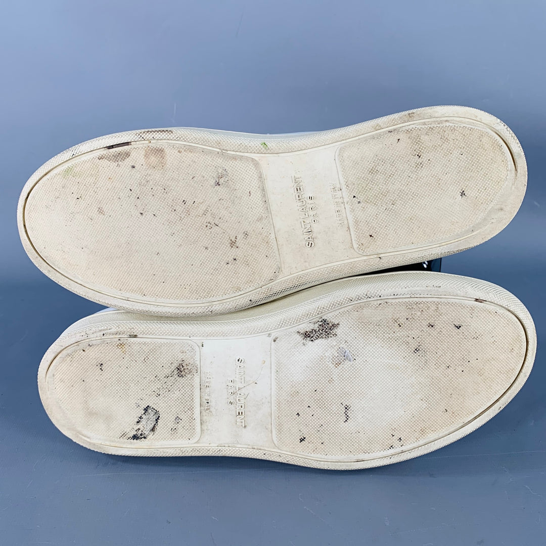 SAINT LAURENT Size 7 White Silver Leather Studded Low Top Sneakers