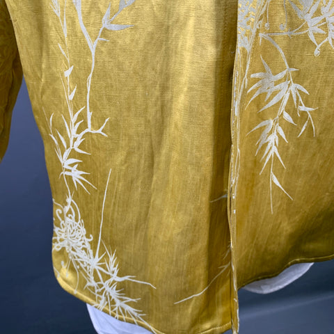 HAIDER ACKERMANN Size S Gold White Jacquard Linen Silk Layered Long Sleeve Shirt
